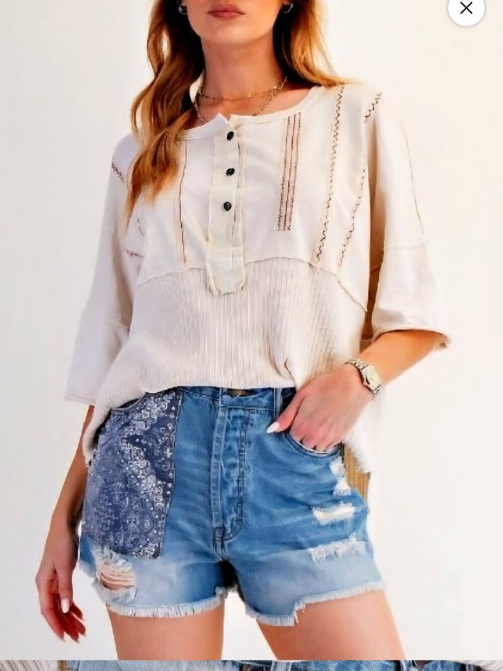 134. NWT - Easel Denim with Patch Shorts. Size L